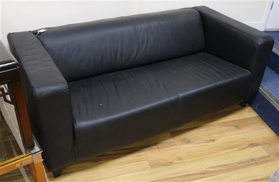 Black leather settee W.177cm